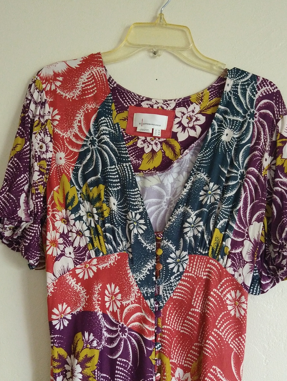 Anthropologie Multi-Color Floral V-Neck Asymmetrical Maxi Dress Size 12 - Picture 2 of 7